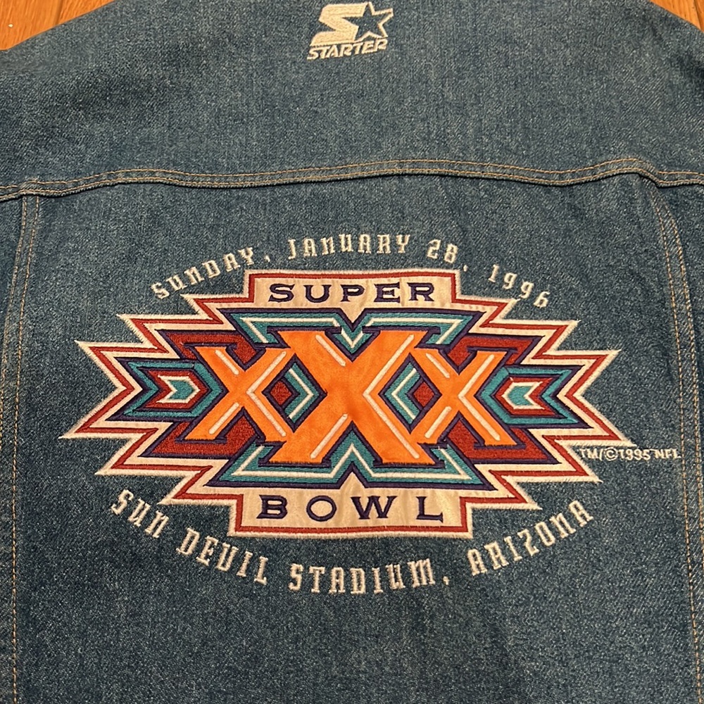 Rare 1995 Vintage Original Starter Super Bowl XXX Denim Jacket Sz. Large Arizona